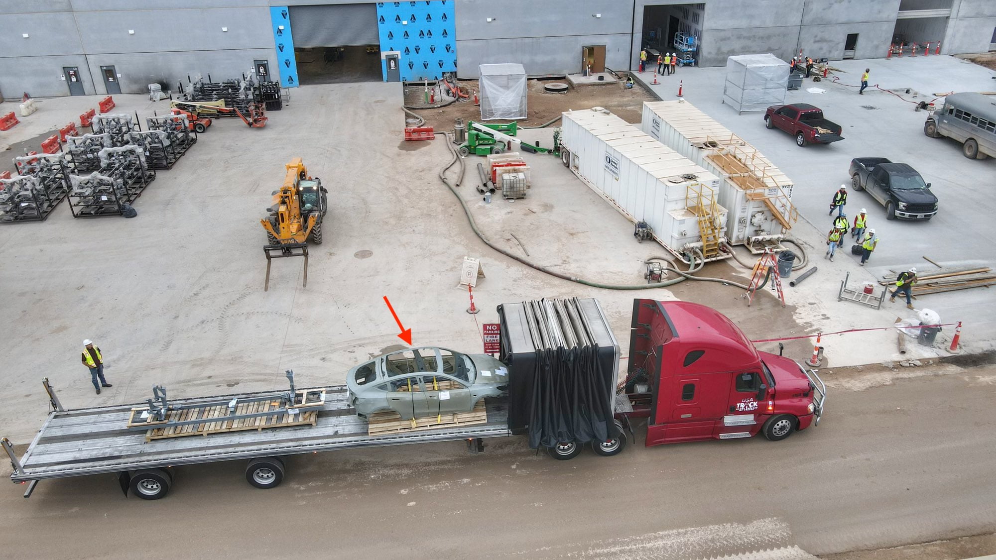 Un corps d'essai Tesla Model Y avec un espace pour une batterie structurelle aperçue à Giga Texas