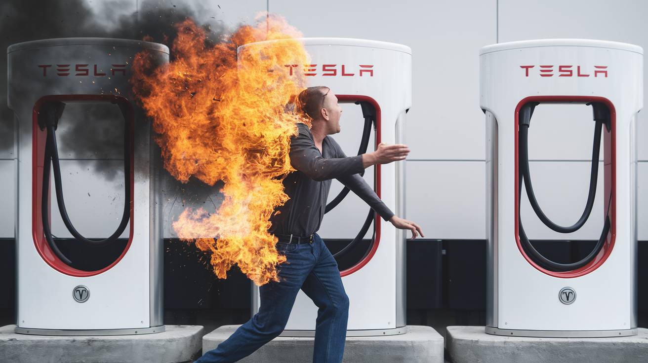 Un homme tente d’incendier des superchargeurs Tesla et se retrouve cruellement brûlé